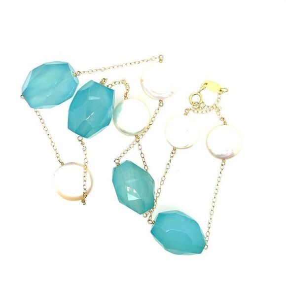 14k Green Quartz/Pearl Necklace - Picture 4 of 8